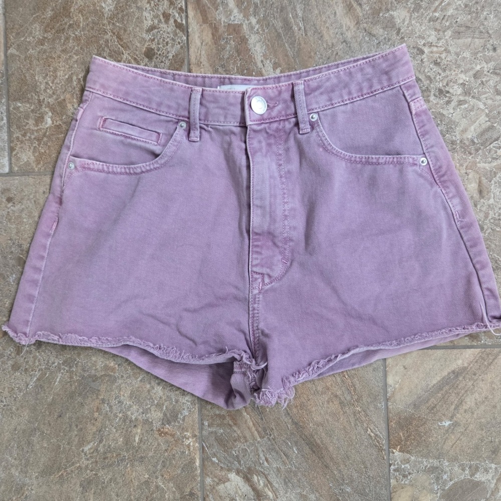 ZARA Lilac Purple Denim‎ Distressed Cutoff High Waisted Shorts Women Size 6